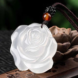 Natural Green Chalcedony Hand-carved Rose Pendant Boutique Jewelry