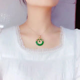 Green Chalcedony Safe Buckle Pendant 925 Silver Agate Necklace