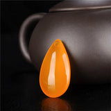 Green Chalcedony Hand-carved Water Drop Pendant Necklace