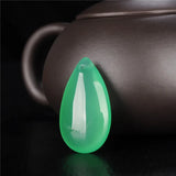 Green Chalcedony Hand-carved Water Drop Pendant Necklace