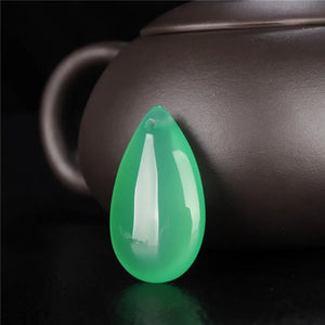 Green Chalcedony Water Drop Pendant Necklace