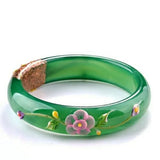 Green Chalcedony Peacock Painted Carved Bracelet Gift