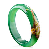 Green Chalcedony Peacock Painted Carved Bracelet Gift