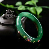 Green Chalcedony Peacock Painted Carved Bracelet Gift
