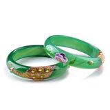 Green Chalcedony Peacock Painted Carved Bracelet Gift