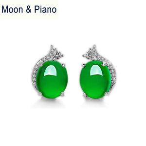 Green Chalcedony Earrings 925 Sterling Silver Vintage Jewelry Women Gift