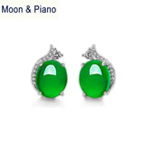 Green Chalcedony Earrings 925 Sterling Silver Vintage Jewelry Women Gift
