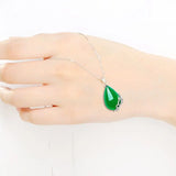 Green Chalcedony Water Drop Pendant Sterling Silver Necklace