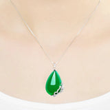 Green Chalcedony Water Drop Pendant Sterling Silver Necklace