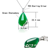 Green Chalcedony Water Drop Pendant Sterling Silver Necklace