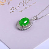 Green Chalcedony Water Drop Pendant 925 Inlaid Agate Necklace