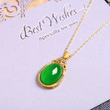Green Chalcedony Water Drop Pendant Agate Necklace Clavicle Chain