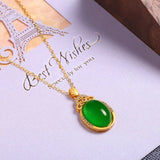 Green Chalcedony Water Drop Pendant Agate Necklace Clavicle Chain