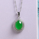 Green Chalcedony Water Drop Pendant 925 Inlaid Agate Necklace