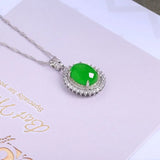 Green Chalcedony Water Drop Pendant 925 Inlaid Agate Necklace