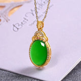 Green Chalcedony Water Drop Pendant Agate Necklace Clavicle Chain
