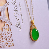 Green Chalcedony Water Drop Pendant Agate Necklace Clavicle Chain