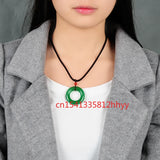 Green Chalcedony Pendant Charm Hand-Carved Necklace for Women Men