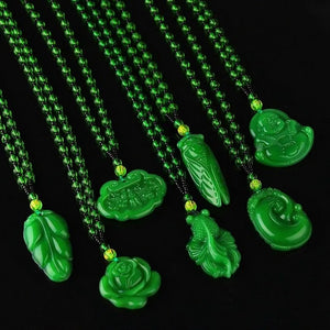 Green Chinese Agate Dragon Rose Pendant Jade Necklace Charm Jewelry