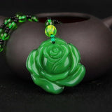 Green Chinese Agate Dragon Rose Pendant Jade Necklace Charm Jewelry