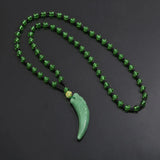 Natural Green Agate Wolf Tooth Pendant Jade Necklace Charm Jewelry