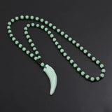Natural Green Agate Wolf Tooth Pendant Jade Necklace Charm Jewelry