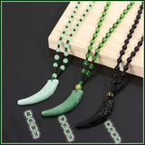 Natural Green Agate Wolf Tooth Pendant Jade Necklace Charm Jewelry