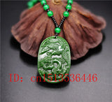 Green Chinese Dragon Phoenix Carved Jade Pendant Necklace Charm Amulet