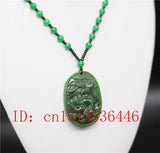 Green Chinese Dragon Phoenix Carved Jade Pendant Necklace Charm Amulet