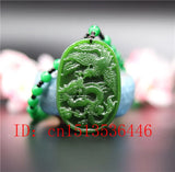 Green Chinese Dragon Phoenix Carved Jade Pendant Necklace Charm Amulet