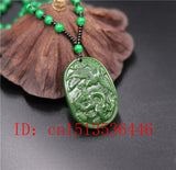 Green Chinese Dragon Phoenix Carved Jade Pendant Necklace Charm Amulet
