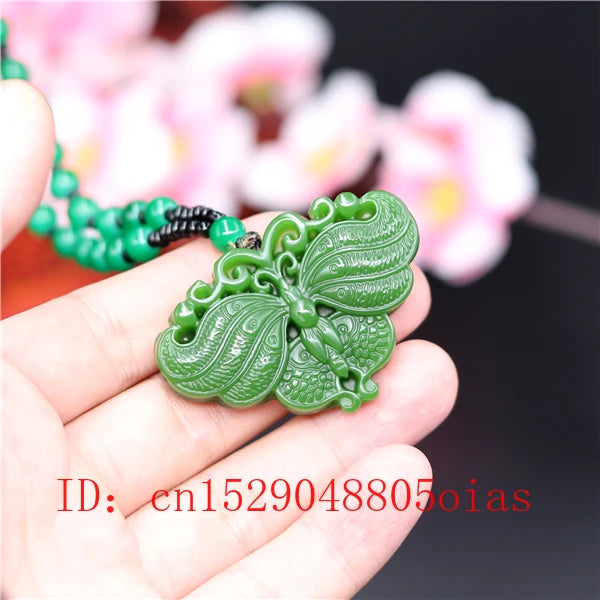 Green Chinese Jade Butterfly Pendant Necklace Charm Jewelry