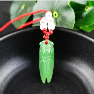 Green Chinese Jade Cicada Pendant Agate Necklace Charm