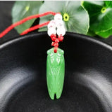 Green Chinese Jade Cicada Pendant Agate Necklace Charm