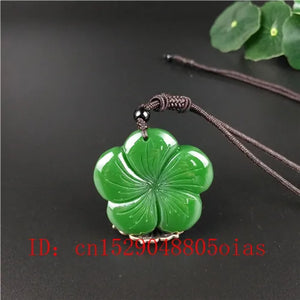 Green Jade Clover Pendant Necklace for Women