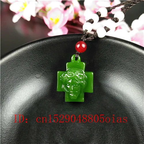 Green Jade Cross Pendant Necklace Charm Jewelry Carved Jesus Amulet