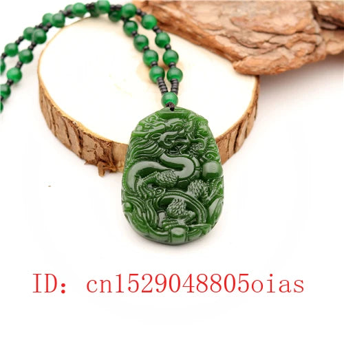 Green Chinese Jade Dragon Pendant Necklace Charm Jadeite Jewelry