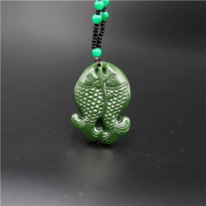 Green Jade Fish Pendant Pisces Necklace Charm Jadeite Jewelry