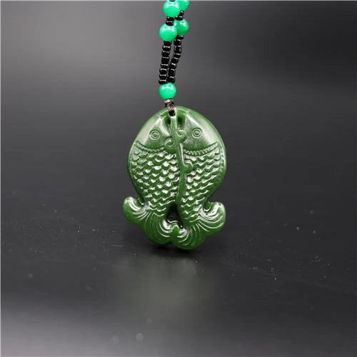 Green Jade Fish Pendant Pisces Necklace Charm Jadeite Jewelry