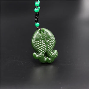 Green Jade Fish Pendant Pisces Necklace Charm Jadeite Jewelry