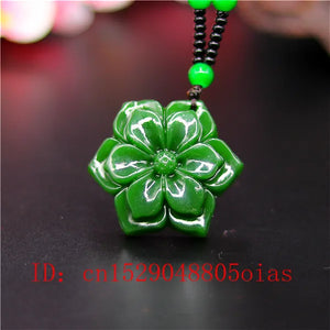 Green Chinese Jade Flower Pendant Necklace Charm Jadeite Jewelry