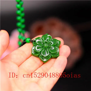Green Chinese Jade Flower Pendant Necklace Charm Jadeite Jewelry