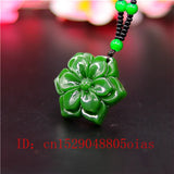 Green Chinese Jade Flower Pendant Necklace Charm Jadeite Jewelry