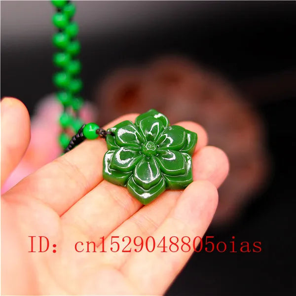 Green Chinese Jade Flower Pendant Necklace Charm Jadeite Jewelry