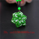 Green Chinese Jade Flower Pendant Necklace Charm Jadeite Jewelry