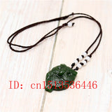 Green Jade Owl Pendant Necklace Charm Hand-Carved Luck Amulet