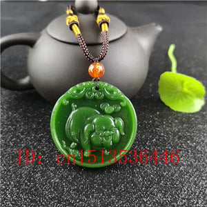 Natural Green Chinese Pig Carved Jade Pendant Necklace Charm