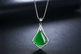Green Crystal Pendant Necklace 925 Silver Choker Emerald Pendant