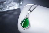 Green Crystal Pendant Necklace 925 Silver Choker Emerald Pendant