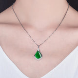 Green Crystal Pendant Necklace 925 Silver Choker Emerald Pendant